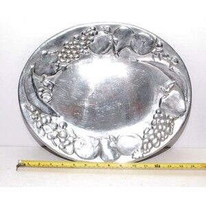 Vintage 15"  Oval Pewter Serving Platter The Wilton Co. Fruit Pattern